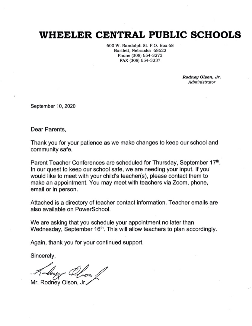 Wheeler Central Public Schools - Parent Teacher Conferences Letter In Letters To Parents From Teachers Templates